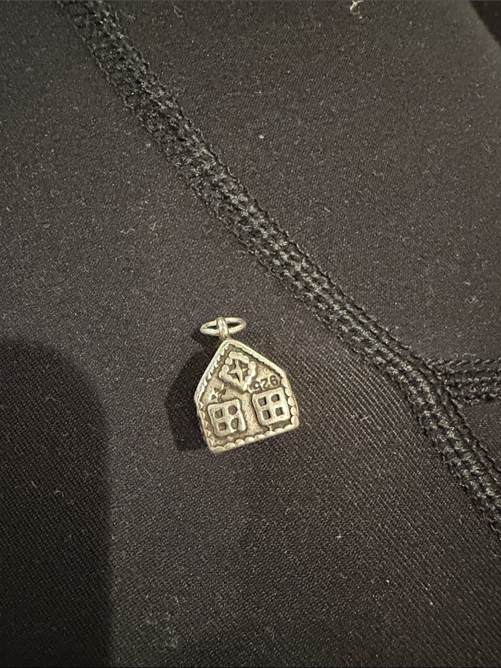 Silver Gingerbread House Charm Pendant - Small Detailed House